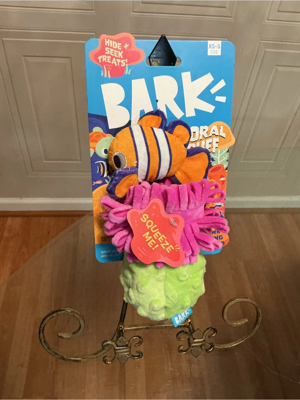 Bark Box Small Clown Fishing Around Plush Dog Toy Crinkle Squeaker Treat Trap